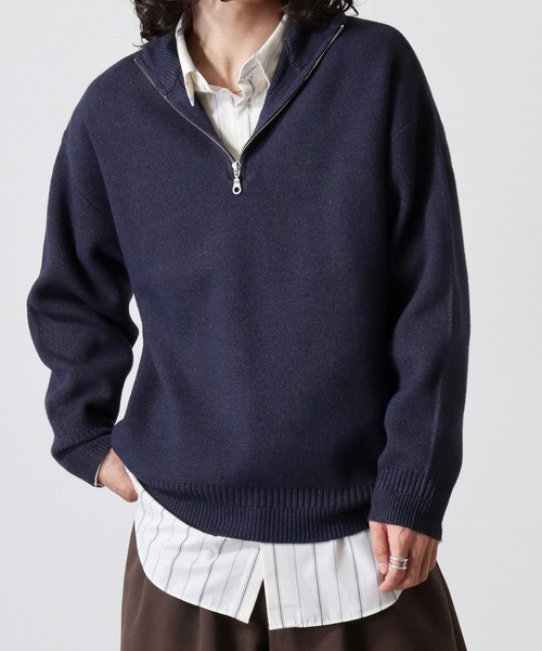 many men many mind(メニーメンメニーマインド)の「MANYMENMANYMINDS ウォッシャブルハーフジップニット(ニット/セーター・メンズ・ネイビー/ブラック/グレー/アイボリー/ブラウン・L/M/XL)」の12枚目の写真