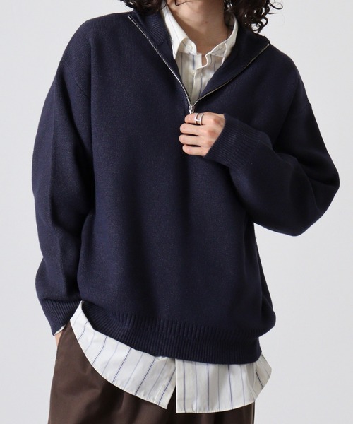 many men many mind(メニーメンメニーマインド)の「MANYMENMANYMINDS ウォッシャブルハーフジップニット(ニット/セーター・メンズ・ネイビー/ブラック/グレー/アイボリー/ブラウン・L/M/XL)」の11枚目の写真