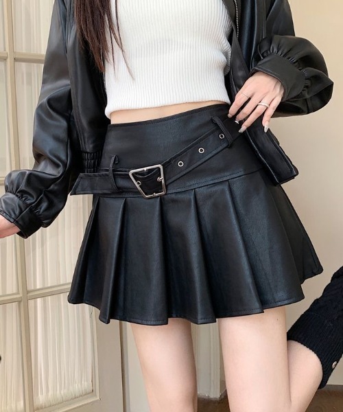 セール】ヴィンテージ Puレザープリーツスカート（スカート