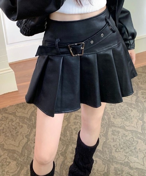 セール】ヴィンテージ Puレザープリーツスカート（スカート）｜Achic