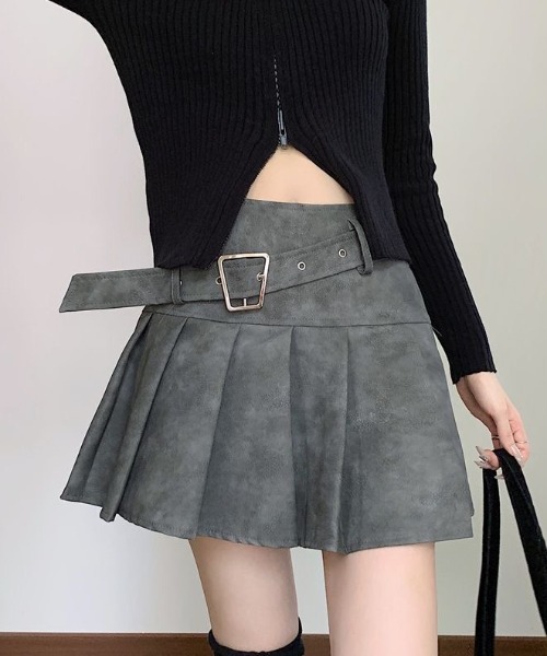 セール】ヴィンテージ Puレザープリーツスカート（スカート）｜Achic