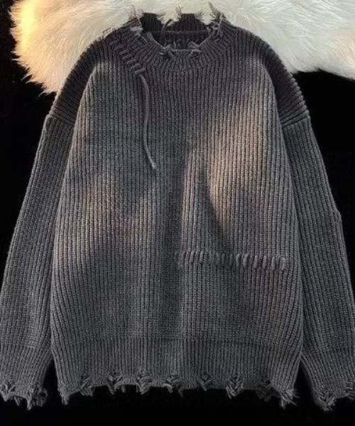 セール】メンズ厚手ヴィンテージ ダメージ風 長袖ニット（ニット