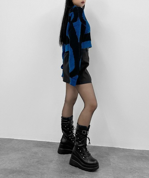 LVEU.(ラブユ.)の「【LVEU.】マーブルクロップドニット / トップス ニット マーブル 総柄 バイカラー クロップド ショート ローゲージ グレー ブルー パープル(ニット/セーター・レディース・パープル/グレー/ブルー・FREE)」の17枚目の写真