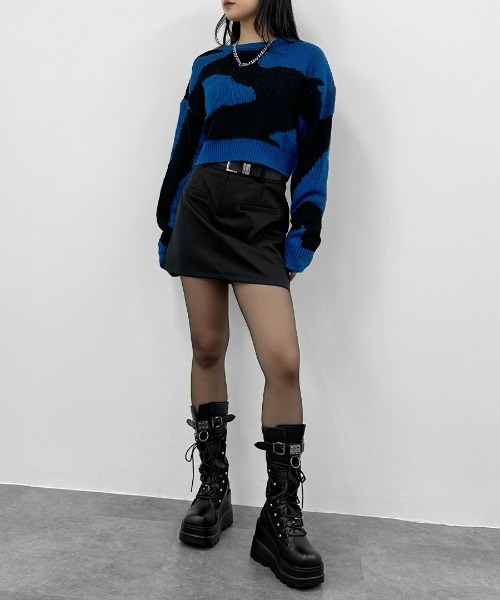 LVEU.(ラブユ.)の「【LVEU.】マーブルクロップドニット / トップス ニット マーブル 総柄 バイカラー クロップド ショート ローゲージ グレー ブルー パープル(ニット/セーター・レディース・パープル/グレー/ブルー・FREE)」の18枚目の写真