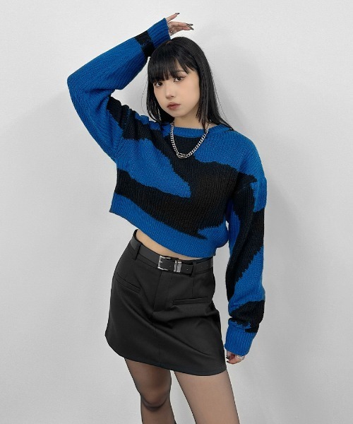 LVEU.(ラブユ.)の「【LVEU.】マーブルクロップドニット / トップス ニット マーブル 総柄 バイカラー クロップド ショート ローゲージ グレー ブルー パープル(ニット/セーター・レディース・パープル/グレー/ブルー・FREE)」の19枚目の写真