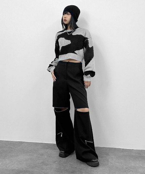LVEU.(ラブユ.)の「【LVEU.】マーブルクロップドニット / トップス ニット マーブル 総柄 バイカラー クロップド ショート ローゲージ グレー ブルー パープル(ニット/セーター・レディース・パープル/グレー/ブルー・FREE)」の21枚目の写真