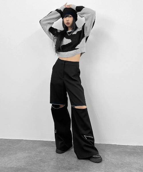 LVEU.(ラブユ.)の「【LVEU.】マーブルクロップドニット / トップス ニット マーブル 総柄 バイカラー クロップド ショート ローゲージ グレー ブルー パープル(ニット/セーター・レディース・パープル/グレー/ブルー・FREE)」の22枚目の写真