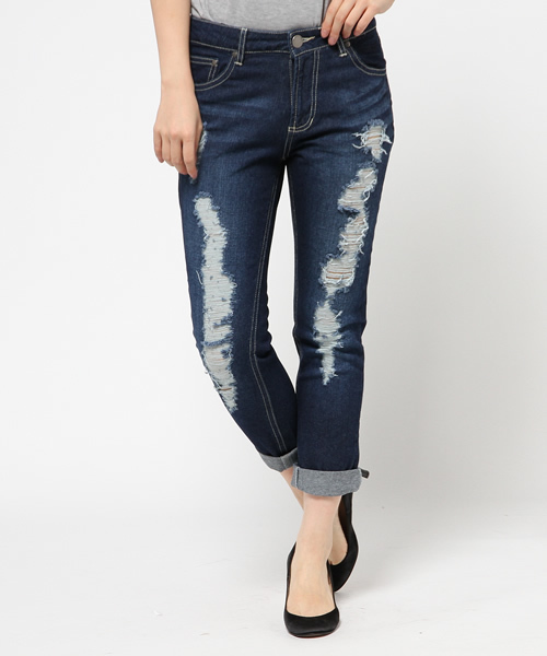 VENCEEXCHANGE（ヴァンスエクスチェンジ）の「デニム破れボーイズパンツ（デニムパンツ・レディース・ブルー系その他/ブルー/スカイブルー・26inch/27inch/24inch/25inch）」の3枚目の写真