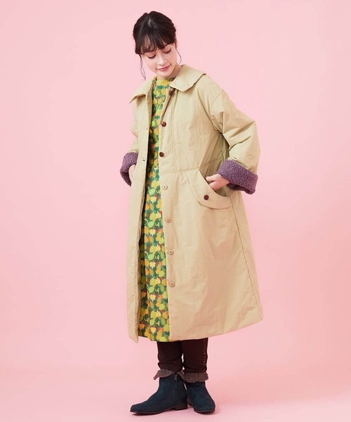 Jocomomola(ホコモモラ)の「【2WAY】中綿ナイロンロングコート(ステンカラーコート・レディース・ベージュ/グリーン・40)」の18枚目の写真