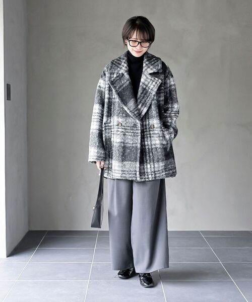 rps（アールピーエス）の「リングボア先染めチェックダブルジャケット（チェスターコート・レディース・グレー/ミント/オレンジ・フリー）」の4枚目の写真