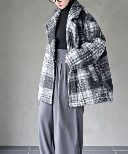 rps（アールピーエス）の「リングボア先染めチェックダブルジャケット（チェスターコート・レディース・グレー/ミント/オレンジ・フリー）」の5枚目の写真