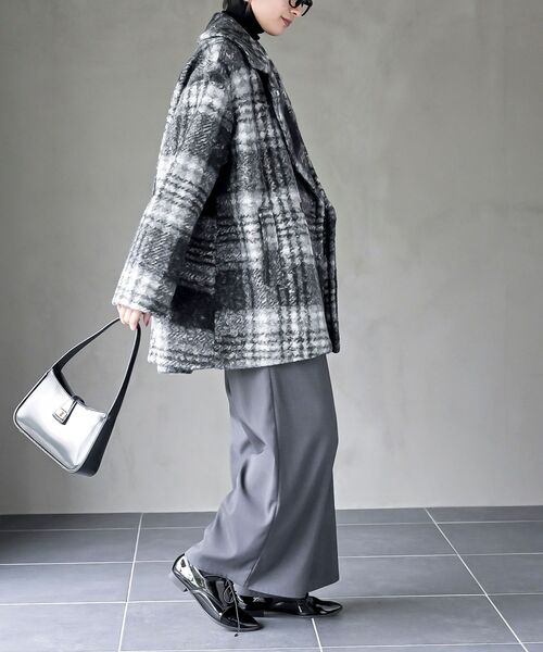 rps（アールピーエス）の「リングボア先染めチェックダブルジャケット（チェスターコート・レディース・グレー/ミント/オレンジ・フリー）」の7枚目の写真