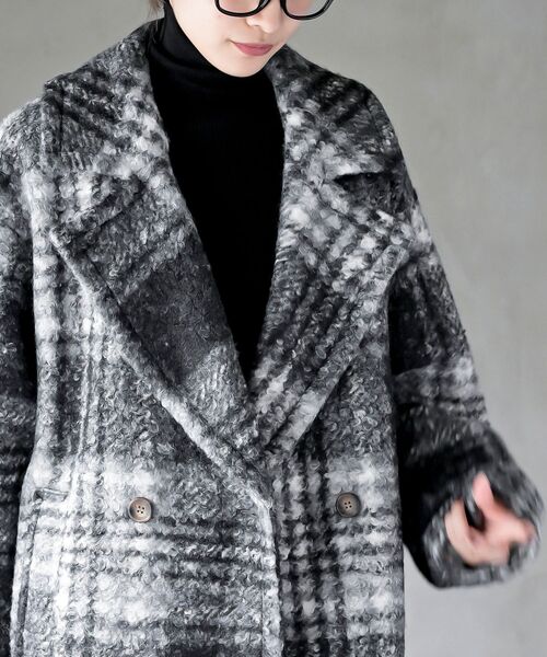 rps（アールピーエス）の「リングボア先染めチェックダブルジャケット（チェスターコート・レディース・グレー/ミント/オレンジ・フリー）」の8枚目の写真