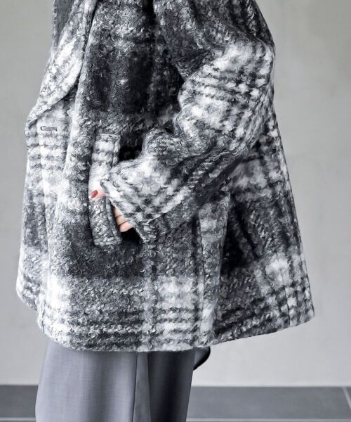 rps（アールピーエス）の「リングボア先染めチェックダブルジャケット（チェスターコート・レディース・グレー/ミント/オレンジ・フリー）」の9枚目の写真