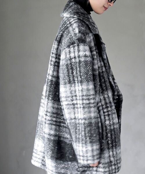 rps（アールピーエス）の「リングボア先染めチェックダブルジャケット（チェスターコート・レディース・グレー/ミント/オレンジ・フリー）」の11枚目の写真