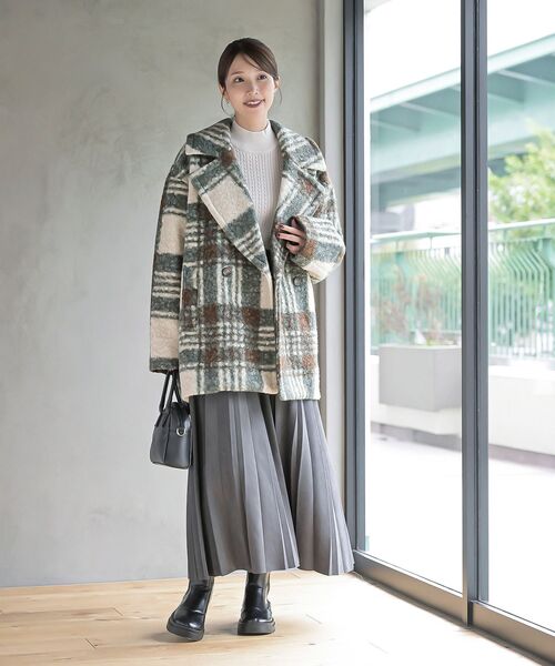 rps（アールピーエス）の「リングボア先染めチェックダブルジャケット（チェスターコート・レディース・グレー/ミント/オレンジ・フリー）」の12枚目の写真