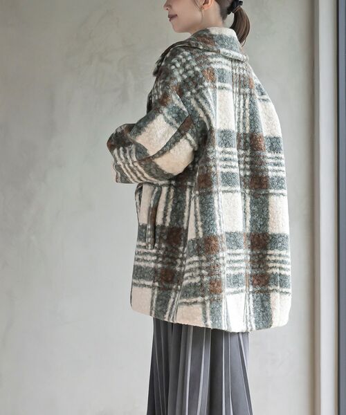 rps（アールピーエス）の「リングボア先染めチェックダブルジャケット（チェスターコート・レディース・グレー/ミント/オレンジ・フリー）」の13枚目の写真