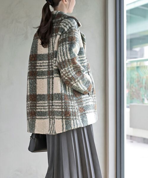 rps（アールピーエス）の「リングボア先染めチェックダブルジャケット（チェスターコート・レディース・グレー/ミント/オレンジ・フリー）」の14枚目の写真