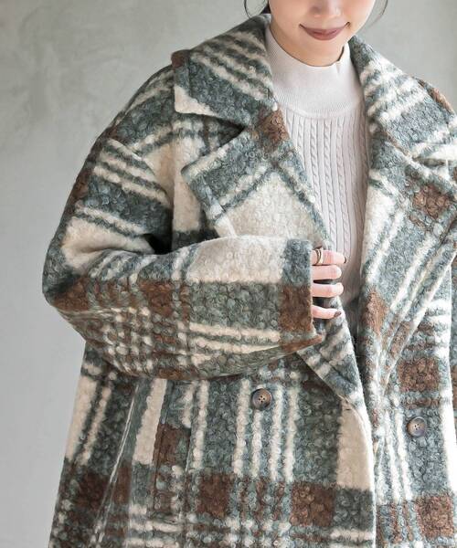 rps（アールピーエス）の「リングボア先染めチェックダブルジャケット（チェスターコート・レディース・グレー/ミント/オレンジ・フリー）」の16枚目の写真