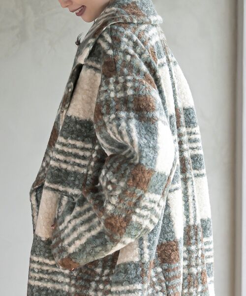 rps（アールピーエス）の「リングボア先染めチェックダブルジャケット（チェスターコート・レディース・グレー/ミント/オレンジ・フリー）」の17枚目の写真