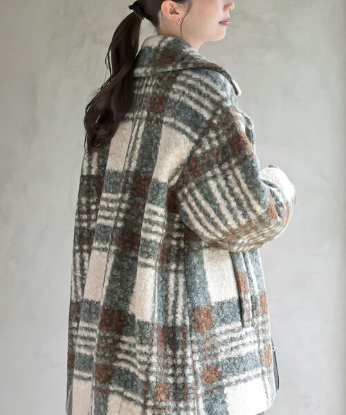 rps（アールピーエス）の「リングボア先染めチェックダブルジャケット（チェスターコート・レディース・グレー/ミント/オレンジ・フリー）」の18枚目の写真