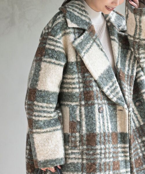 rps（アールピーエス）の「リングボア先染めチェックダブルジャケット（チェスターコート・レディース・グレー/ミント/オレンジ・フリー）」の19枚目の写真