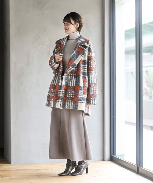 rps（アールピーエス）の「リングボア先染めチェックダブルジャケット（チェスターコート・レディース・グレー/ミント/オレンジ・フリー）」の20枚目の写真
