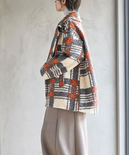 rps（アールピーエス）の「リングボア先染めチェックダブルジャケット（チェスターコート・レディース・グレー/ミント/オレンジ・フリー）」の21枚目の写真