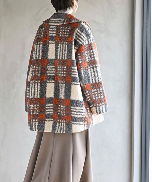 rps（アールピーエス）の「リングボア先染めチェックダブルジャケット（チェスターコート・レディース・グレー/ミント/オレンジ・フリー）」の22枚目の写真