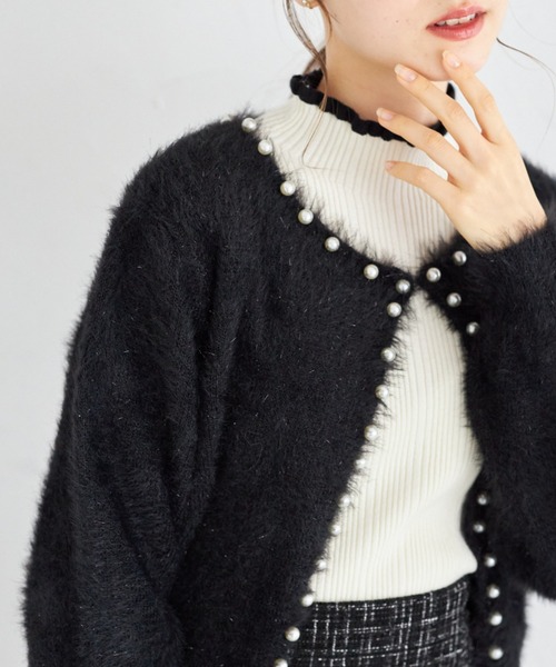 パール付きラメシャギーニットカーディガン（カーディガン/ボレロ）｜tocco closet（トッコ クローゼット）