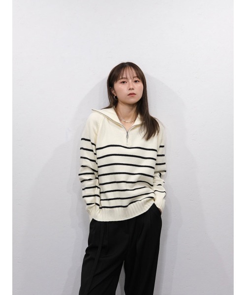 セール】ハーフジップボーダーニット／half zip border knit 長袖