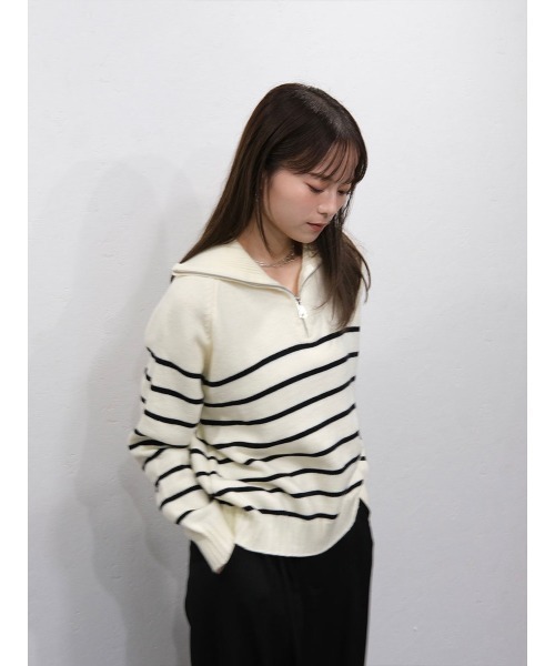 セール】ハーフジップボーダーニット／half zip border knit 長袖
