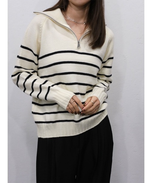 ハーフジップボーダーニット／half zip border knit 長袖