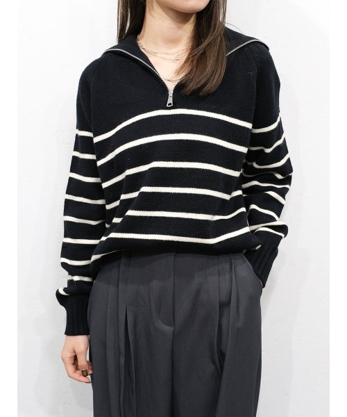 ハーフジップボーダーニット／half zip border knit 長袖