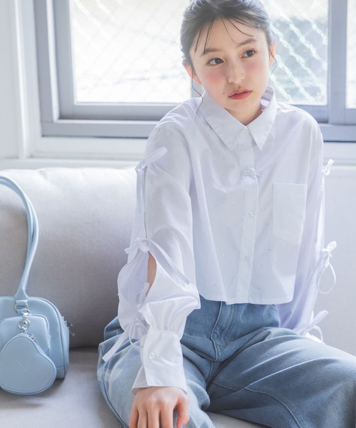 repipi armario（レピピ アルマリオ）の「ジュエルリボンシャツ（シャツ/ブラウス・キッズ・ブルー系その他/ブルー/ホワイト・LARGE/MEDIUM/SMALL）」の2枚目の写真