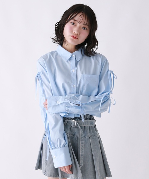 repipi armario（レピピ アルマリオ）の「ジュエルリボンシャツ（シャツ/ブラウス・キッズ・ブルー系その他/ブルー/ホワイト・LARGE/MEDIUM/SMALL）」の3枚目の写真