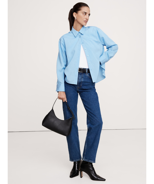 Banana Republic（バナナリパブリック）の「オーバーサイズ サイドスプリット シャツ（シャツ/ブラウス・レディース・ブルー/ストライプ・XS/L/S/M）」の6枚目の写真