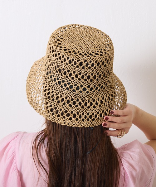 COLLAGE GALLARDAGALANTE（コラージュガリャルダガランテ）の「CONTOROL FREAK 透かし編みバケットハット（ハット・レディース・ベージュ/ブラック・FREE）」の8枚目の写真