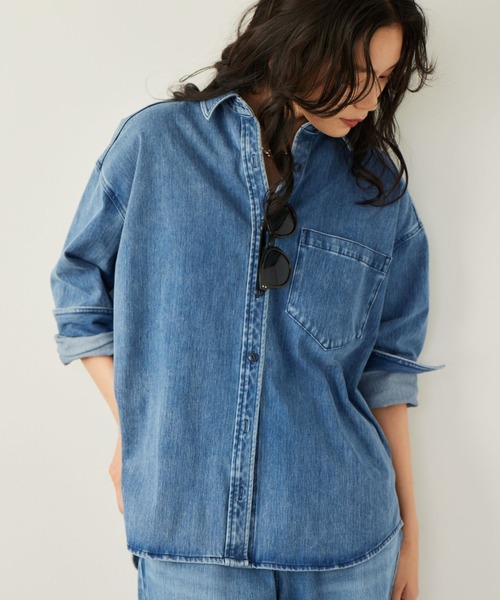 BARNYARDSTORM(バンヤードストーム)の「BARNYARDSTORM / カットデニムシャツジャケット【『ネルソンさん』YouTubeご紹介アイテム】(シャツ/ブラウス・レディース・インディゴブルー/ブルー系1/ベージュ・FREE)」の4枚目の写真