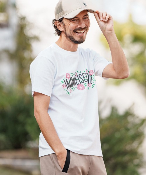 mt9455- flower logo print short sleeve cut&sew Tシャツ（Tシャツ/カットソー）｜1minute 1second（ワンミニットワンセカンド）