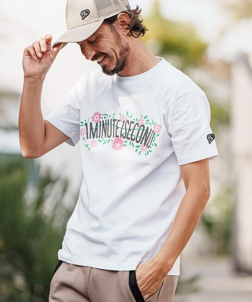mt9455- flower logo print short sleeve cut&sew Tシャツ（Tシャツ/カットソー）｜1minute 1second（ワンミニットワンセカンド）