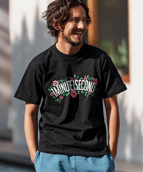 mt9455- flower logo print short sleeve cut&sew Tシャツ（Tシャツ/カットソー）｜1minute 1second（ワンミニットワンセカンド）