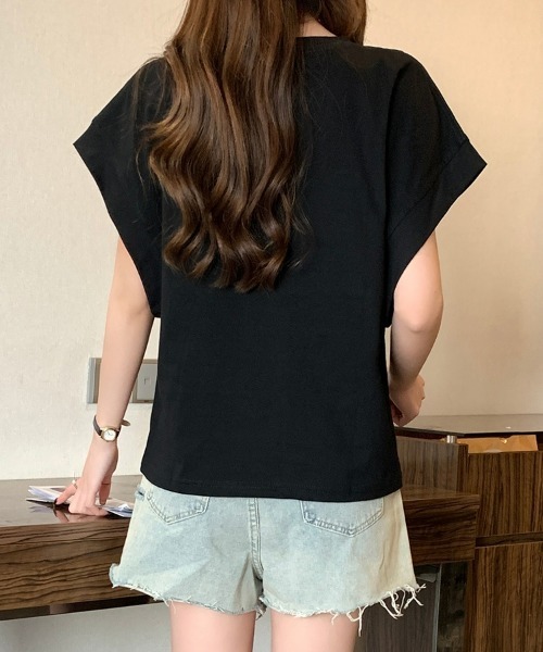 SEU(エスイーユー)の「レディース フレンチスリーブTシャツ コンパクトシルエット ベーシック Tシャツ(Tシャツ/カットソー・レディース・ベージュ/ホワイト/グリーン/ブラック・フリー)」の15枚目の写真