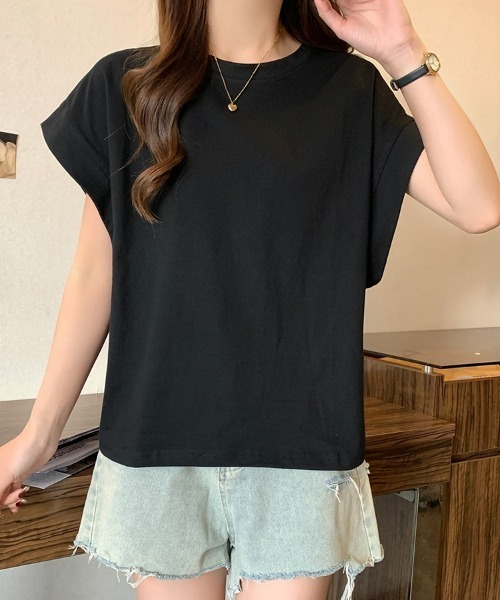SEU(エスイーユー)の「レディース フレンチスリーブTシャツ コンパクトシルエット ベーシック Tシャツ(Tシャツ/カットソー・レディース・ベージュ/ホワイト/グリーン/ブラック・フリー)」の17枚目の写真