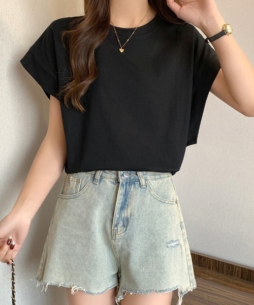 SEU(エスイーユー)の「レディース フレンチスリーブTシャツ コンパクトシルエット ベーシック Tシャツ(Tシャツ/カットソー・レディース・ベージュ/ホワイト/グリーン/ブラック・フリー)」の18枚目の写真