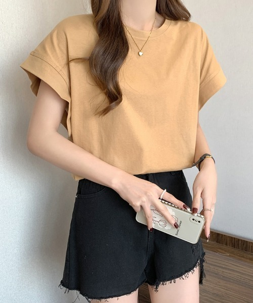 SEU(エスイーユー)の「レディース フレンチスリーブTシャツ コンパクトシルエット ベーシック Tシャツ(Tシャツ/カットソー・レディース・ベージュ/ホワイト/グリーン/ブラック・フリー)」の21枚目の写真