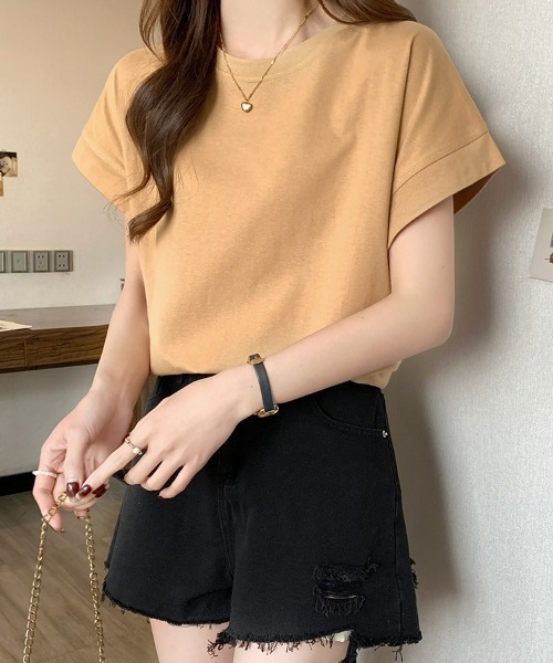 SEU(エスイーユー)の「レディース フレンチスリーブTシャツ コンパクトシルエット ベーシック Tシャツ(Tシャツ/カットソー・レディース・ベージュ/ホワイト/グリーン/ブラック・フリー)」の22枚目の写真