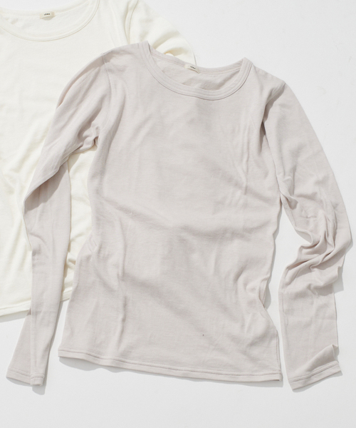 IENA(イエナ)の「コットンシルクテンジク クループルオーバー(Tシャツ/カットソー・レディース・ホワイト/ネイビー/アイボリー/ブラック・FREE)」の2枚目の写真