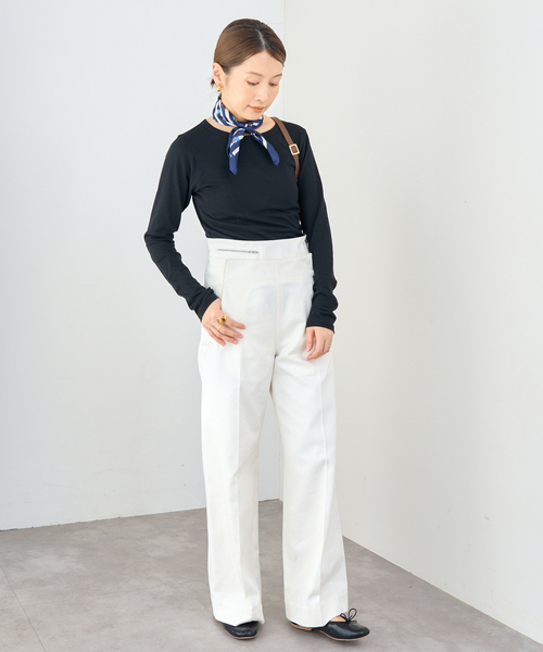 IENA(イエナ)の「コットンシルクテンジク クループルオーバー(Tシャツ/カットソー・レディース・ホワイト/ネイビー/アイボリー/ブラック・FREE)」の10枚目の写真