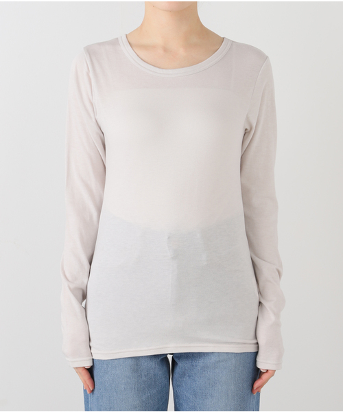 IENA(イエナ)の「コットンシルクテンジク クループルオーバー(Tシャツ/カットソー・レディース・ホワイト/ネイビー/アイボリー/ブラック・FREE)」の6枚目の写真